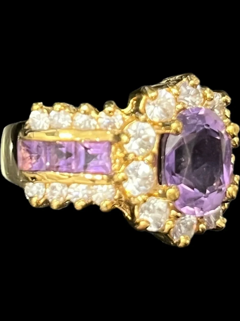 Suzanne Somers vintage amethyst oval round princess cut CZ cocktail ring gold